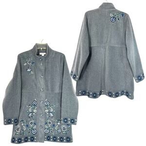 VTG Coldwater Creek Jacket Women M Floral Embroidered Fleece Cottage Soft Grunge